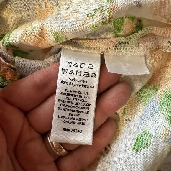 Womens Sleeveless V Neck Button Up Top Scenic Print Linen Blend Large - Picture 3 of 8